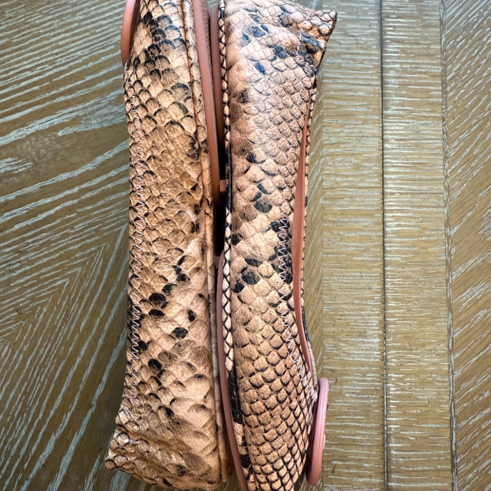 Tory Burch Orange Snake-Print Reva Flats with Logo Medallion - Picture 8 of 13
